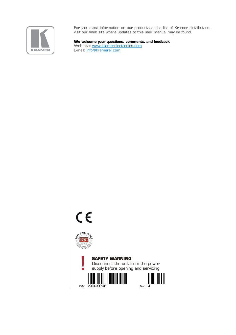 Kramer Electronics VP-460 User Manual | Page 61 / 61