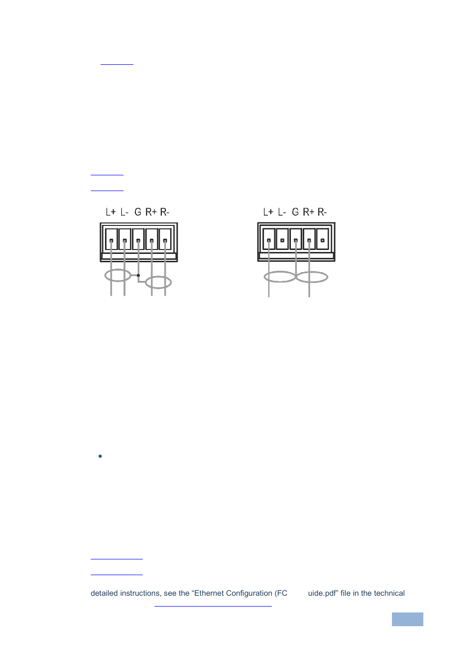 3 connecting to the vp-4x1cs via rs-232, 4 connecting to the vp-4x1cs via ethernet, Connecting to the vp-4x1cs via rs-232 | Connecting to the vp-4x1cs via ethernet, Figure 5: balanced stereo audio connection, Figure 6: unbalanced stereo audio connection, Section | Kramer Electronics VP-4x1CS User Manual | Page 14 / 39