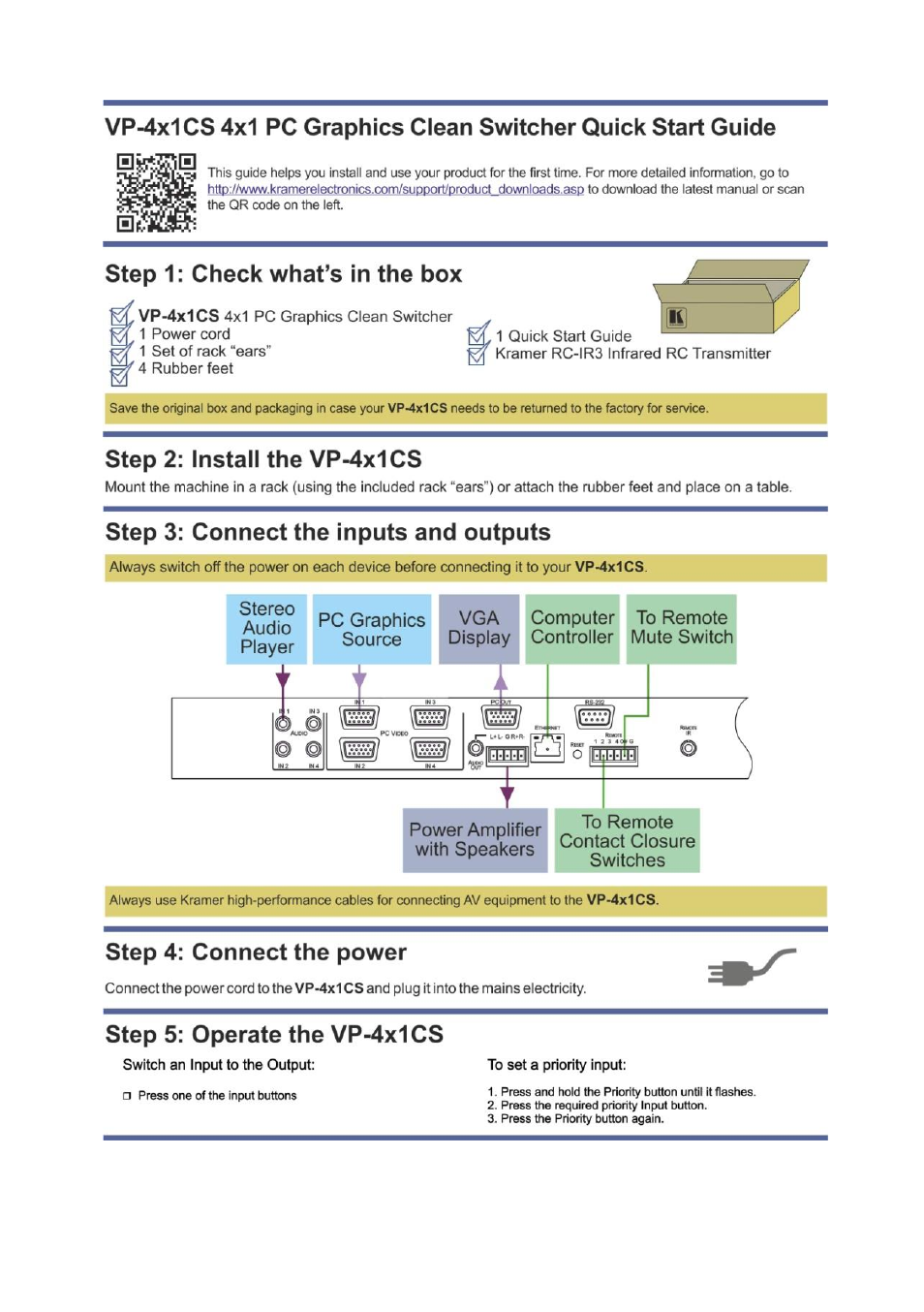 Kramer Electronics VP-4x1CS User Manual | Page 2 / 39