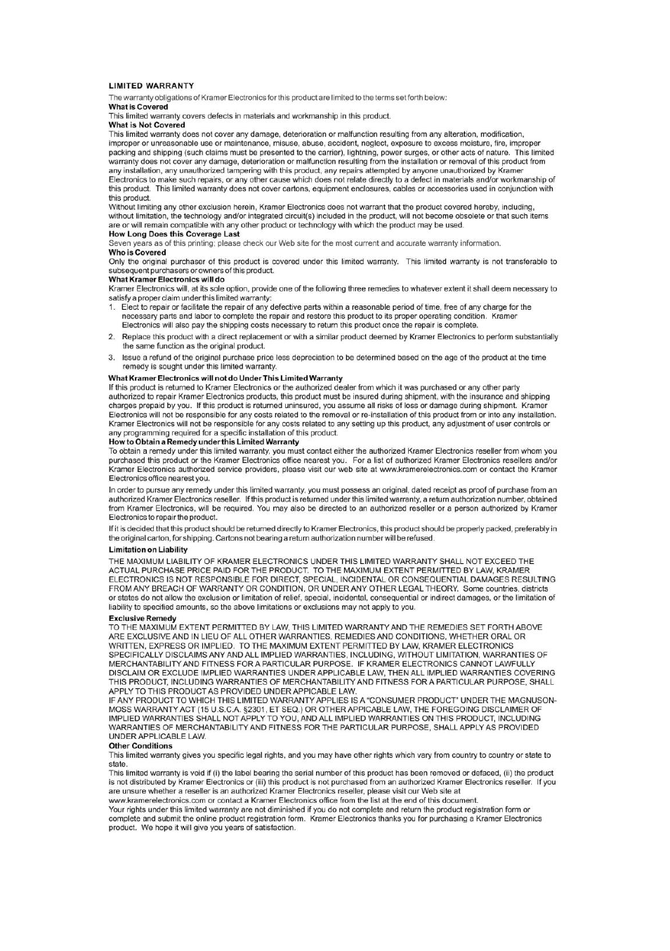Kramer Electronics VP-4x1CS User Manual | Page 38 / 39