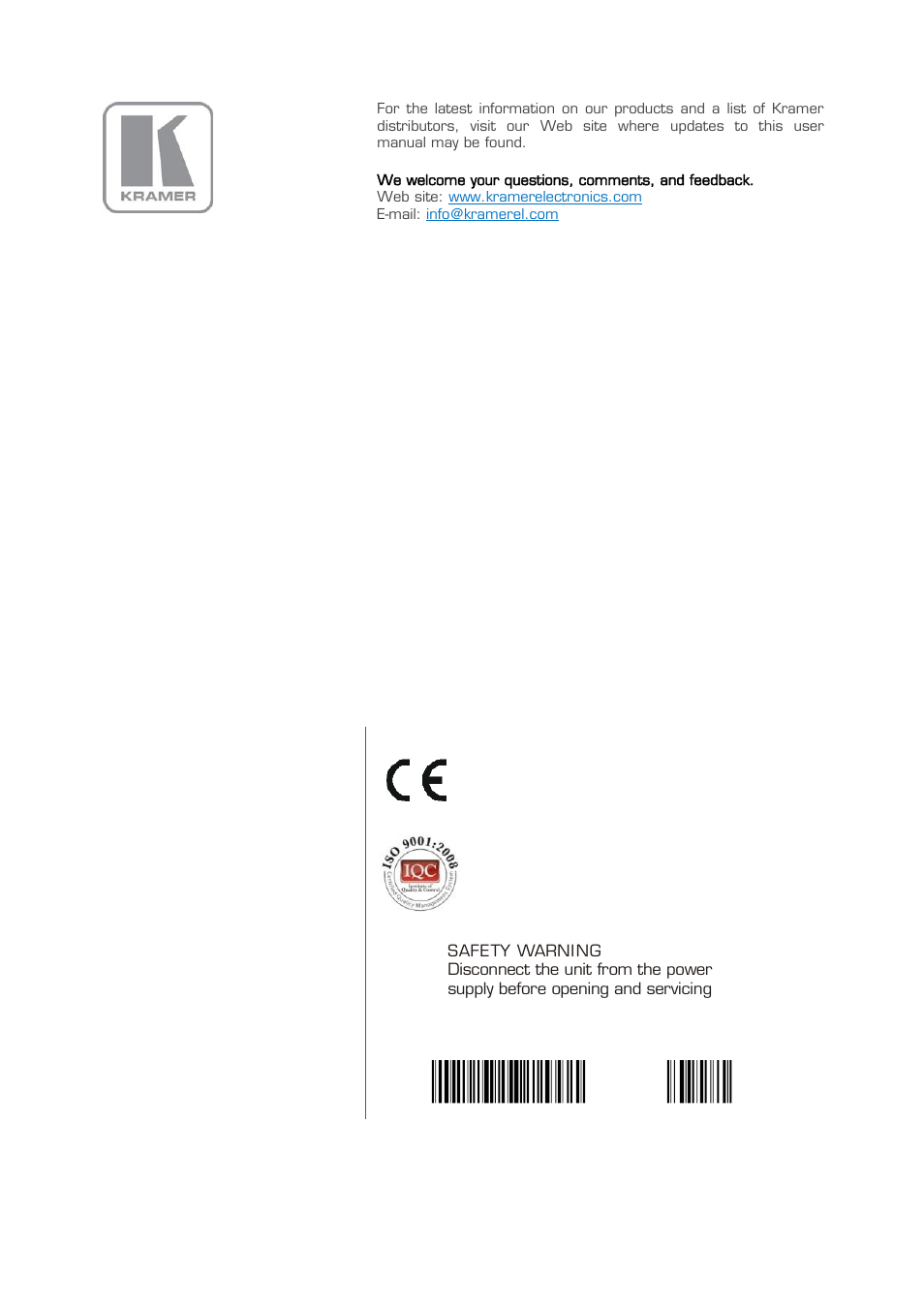 Kramer Electronics VP-4x1CS User Manual | Page 39 / 39