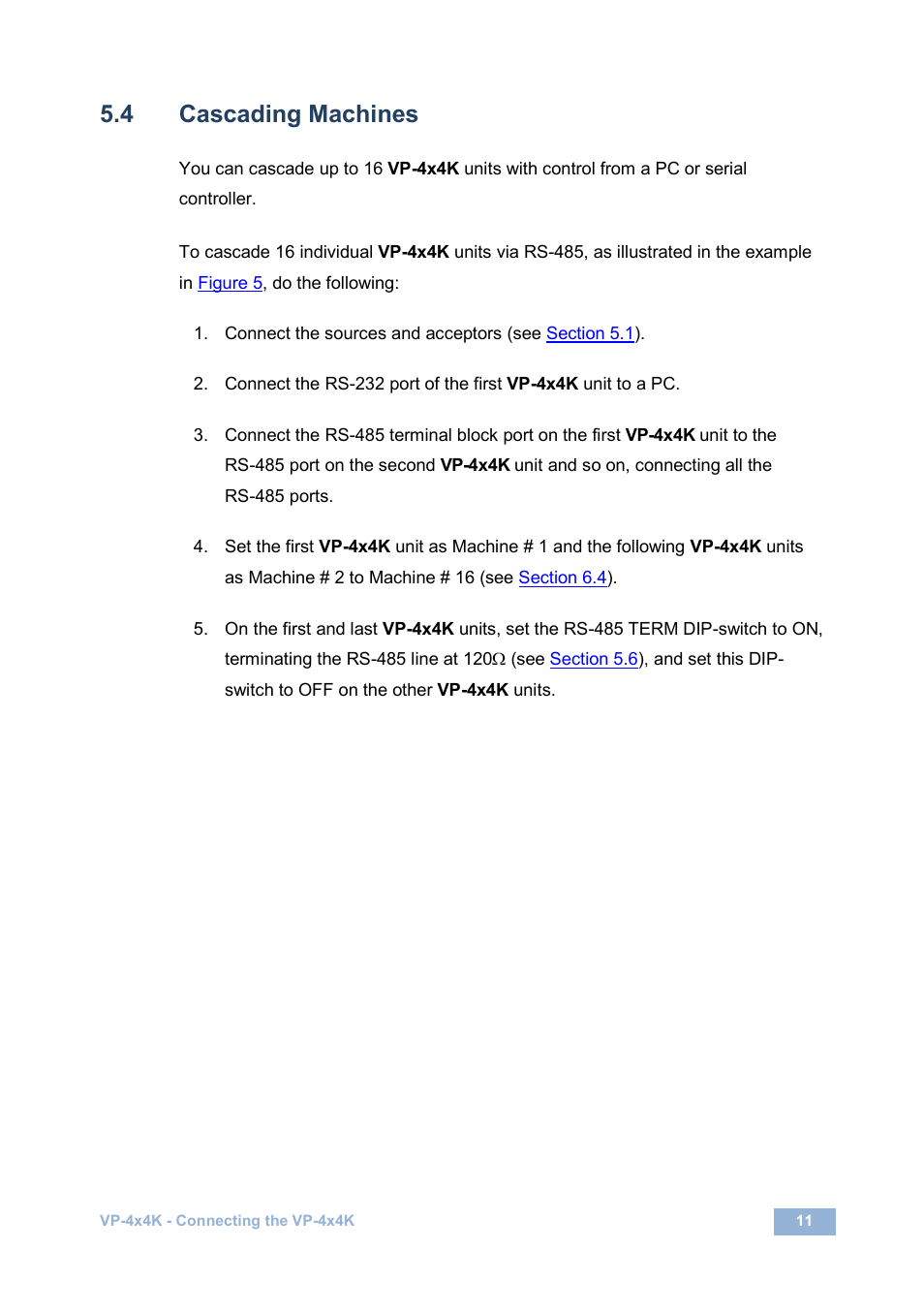 4 cascading machines, Cascading machines, N 5.4 | On 5.4 | Kramer Electronics VP-4x4K User Manual | Page 15 / 61
