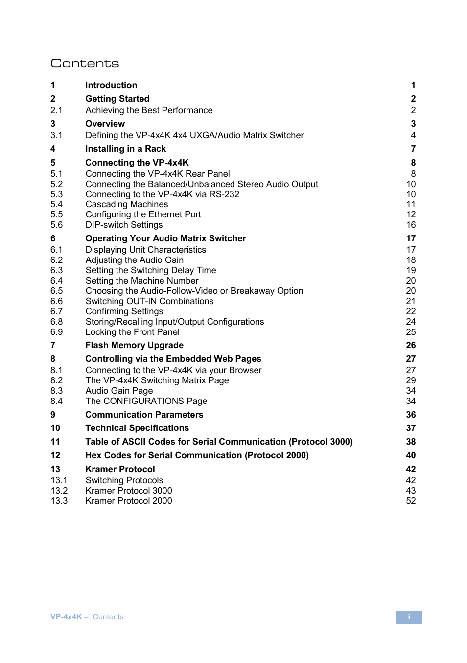 Kramer Electronics VP-4x4K User Manual | Page 3 / 61