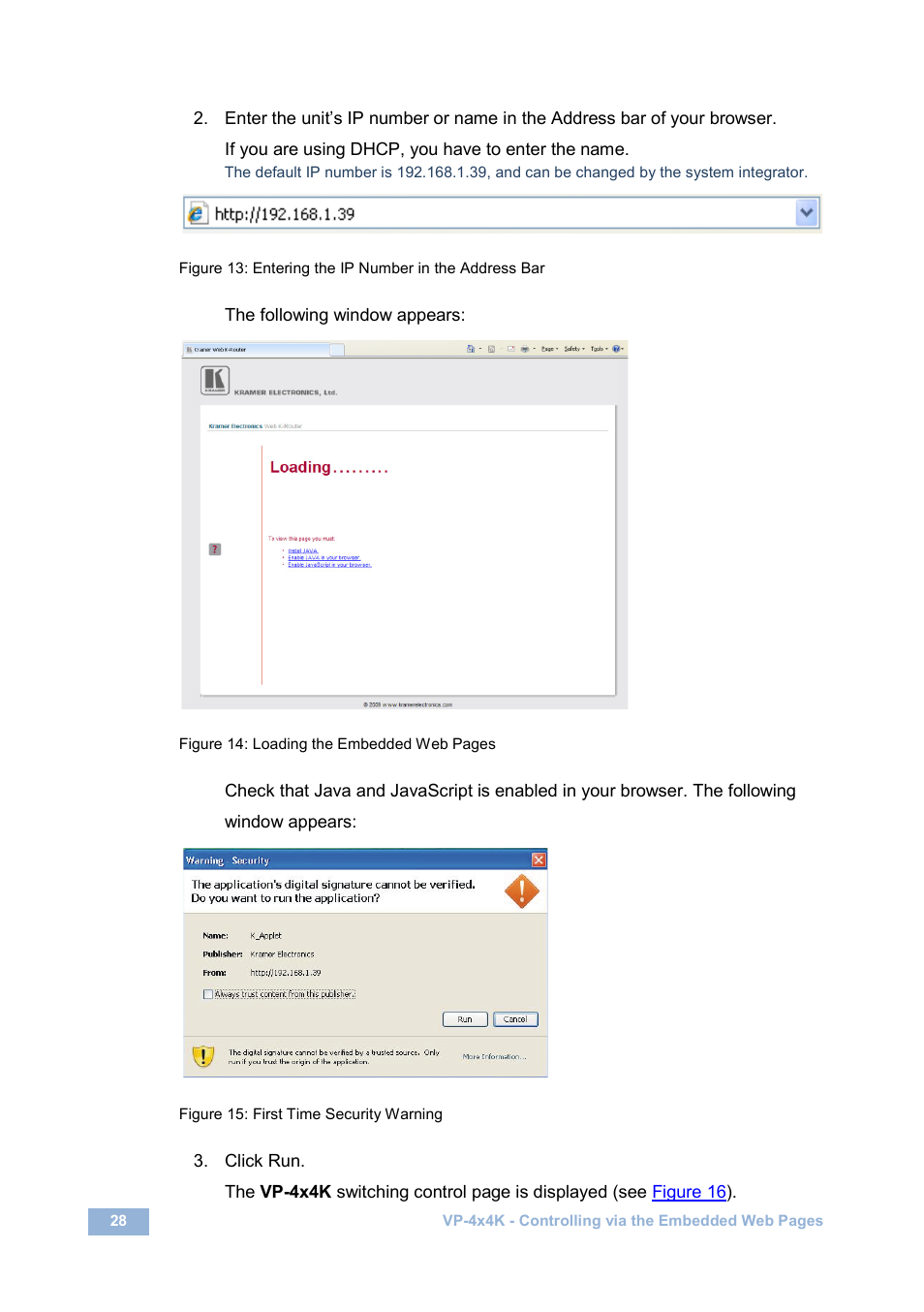 Figure 15: first time security warning | Kramer Electronics VP-4x4K User Manual | Page 32 / 61