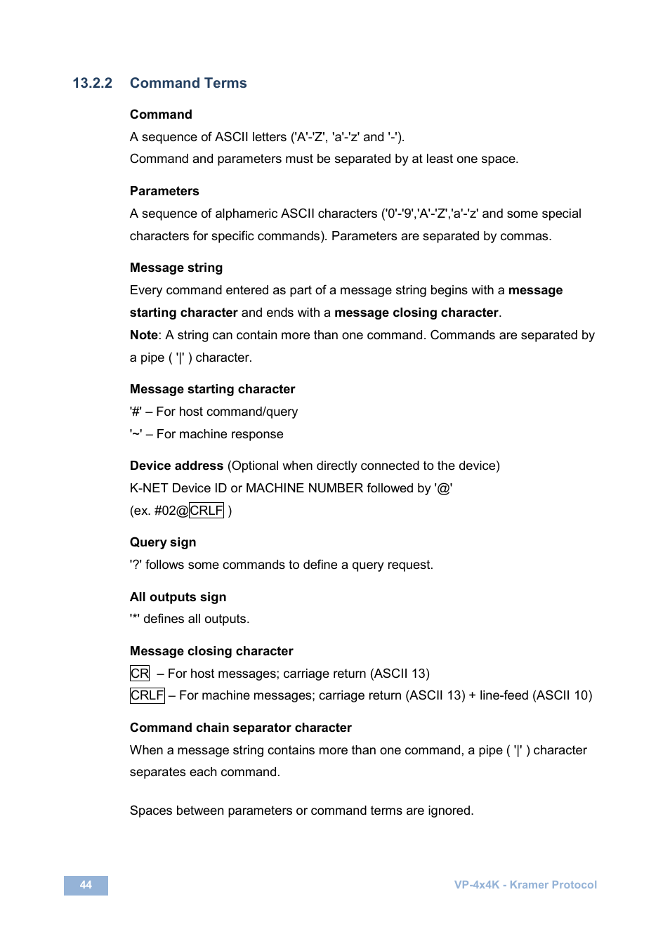 2 command terms | Kramer Electronics VP-4x4K User Manual | Page 48 / 61