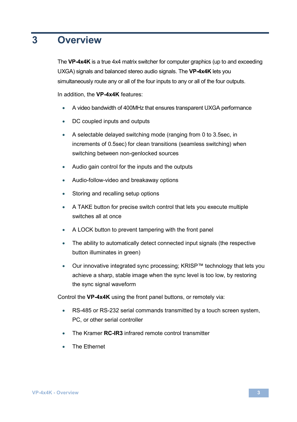 3 overview, Overview, 3overview | Kramer Electronics VP-4x4K User Manual | Page 7 / 61