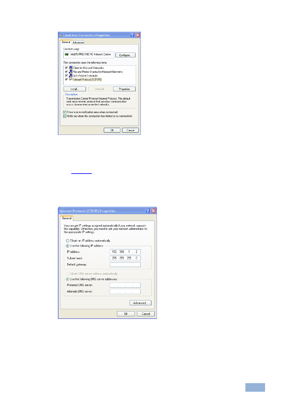 Figure 7: local area connection properties window, Figure 7 | Kramer Electronics VP-4x8 User Manual | Page 16 / 32