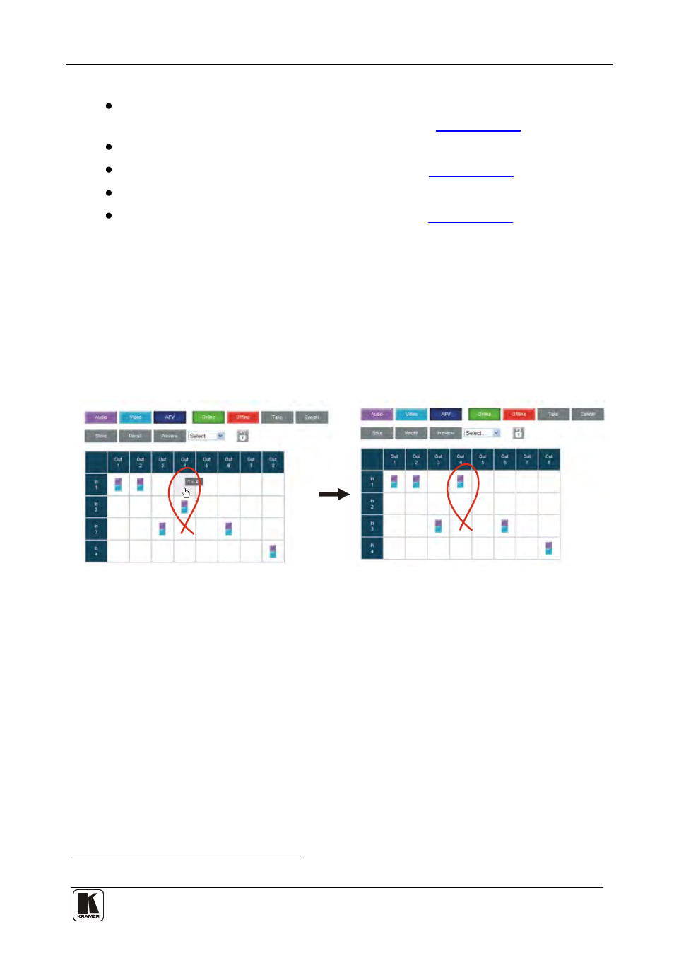 2 operate in the confirm mode, Operate in the confirm mode, Figure 20: switching an input to an output | Kramer Electronics VP-4x8AK User Manual | Page 33 / 56