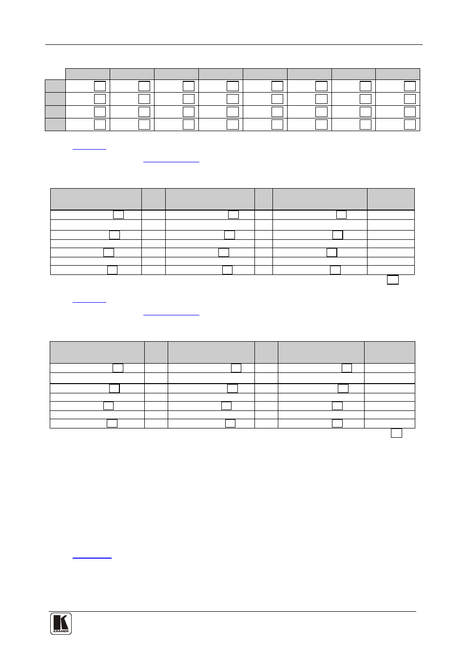 Table 8: vp-4x8ak audio input gain codes, Table 9: vp-4x8ak audio output gain codes, Table 7 | Kramer Electronics VP-4x8AK User Manual | Page 41 / 56