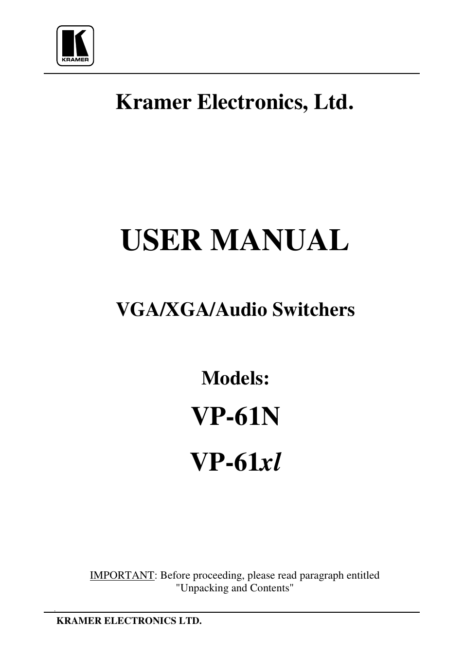 Kramer Electronics VP-61xl User Manual | 16 pages