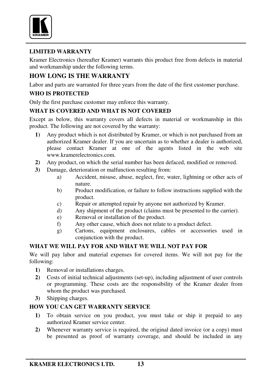 Kramer Electronics VP-61xl User Manual | Page 14 / 16
