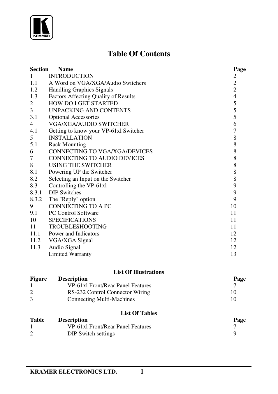 Kramer Electronics VP-61xl User Manual | Page 2 / 16