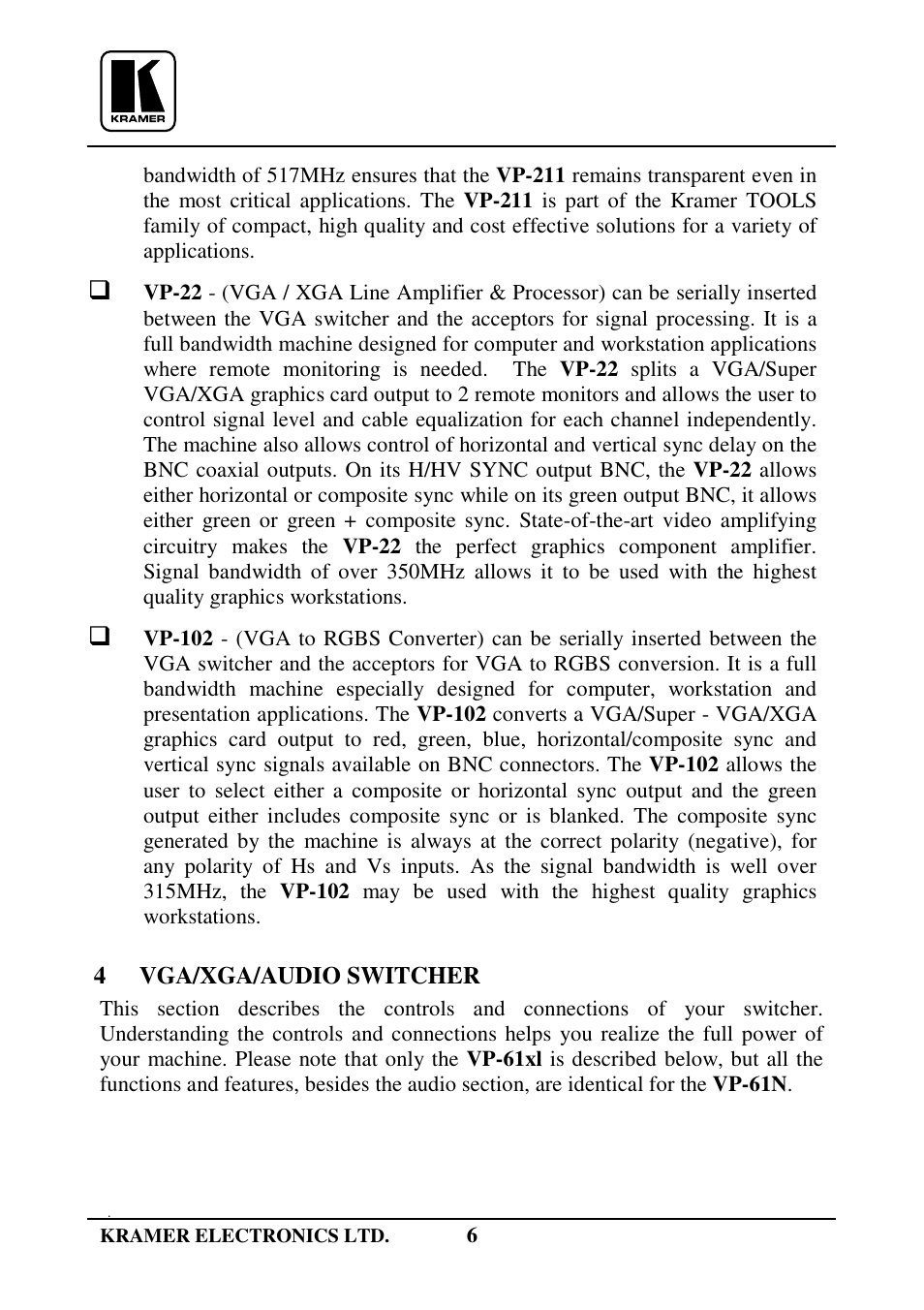 Kramer Electronics VP-61xl User Manual | Page 7 / 16