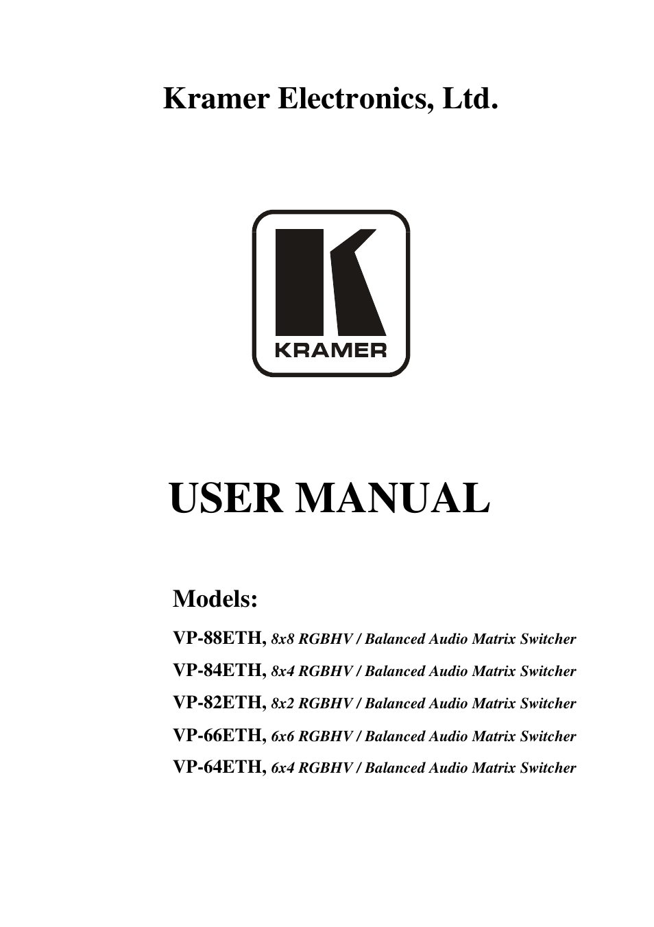 Kramer Electronics VP-84ETH User Manual | 40 pages