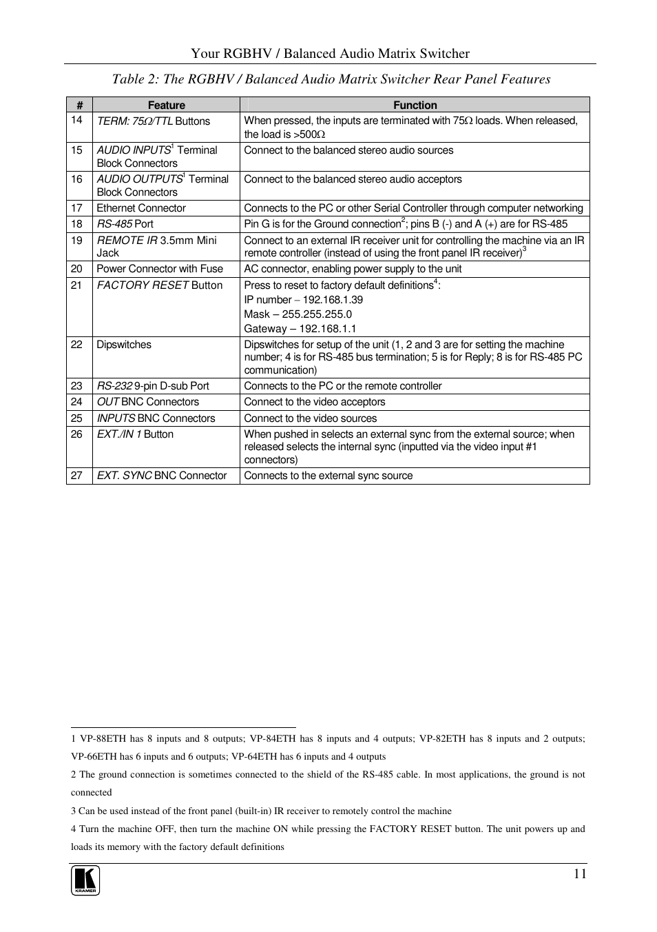 Your rgbhv / balanced audio matrix switcher | Kramer Electronics VP-84ETH User Manual | Page 14 / 40