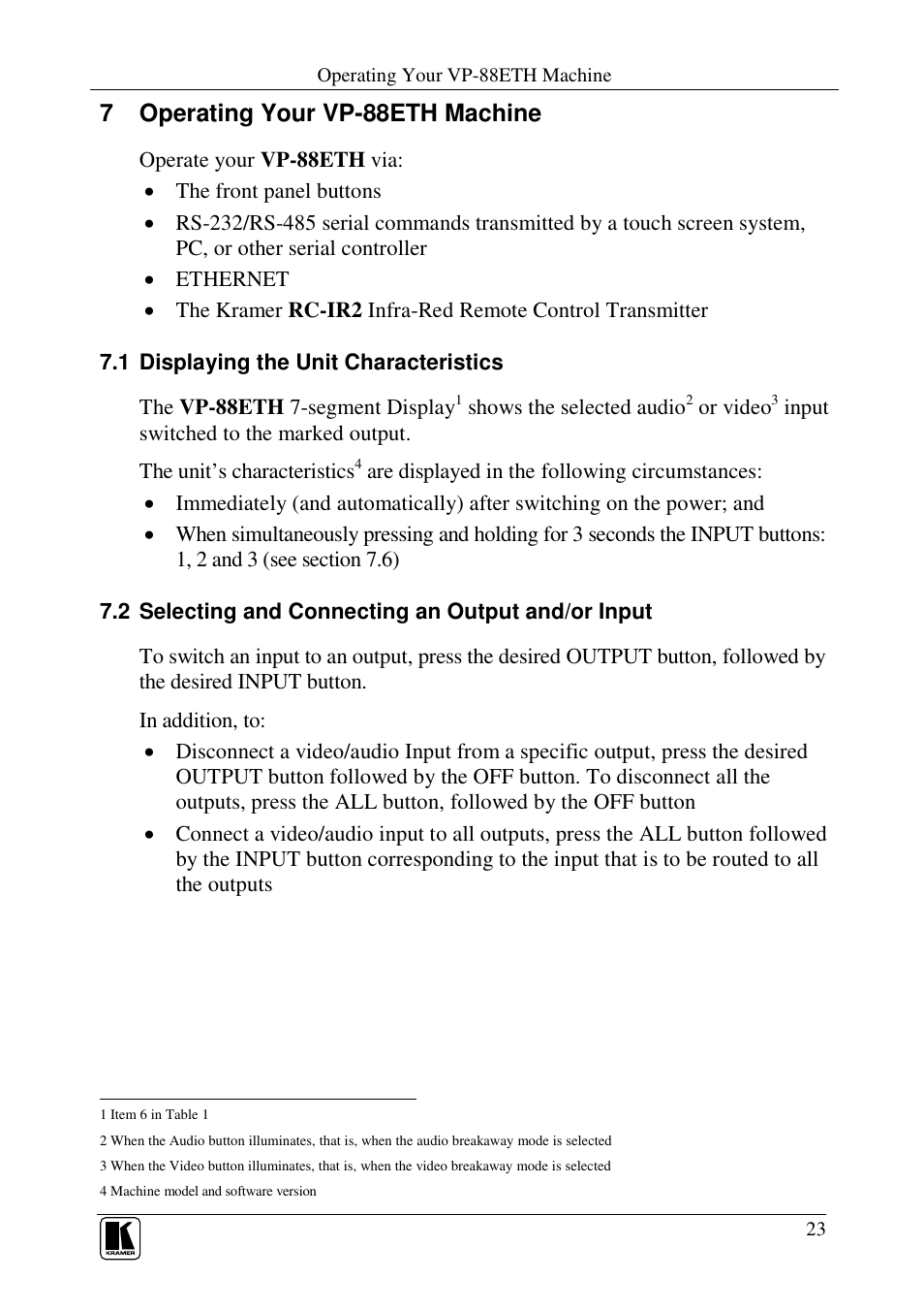7 operating your vp-88eth machine | Kramer Electronics VP-84ETH User Manual | Page 26 / 40