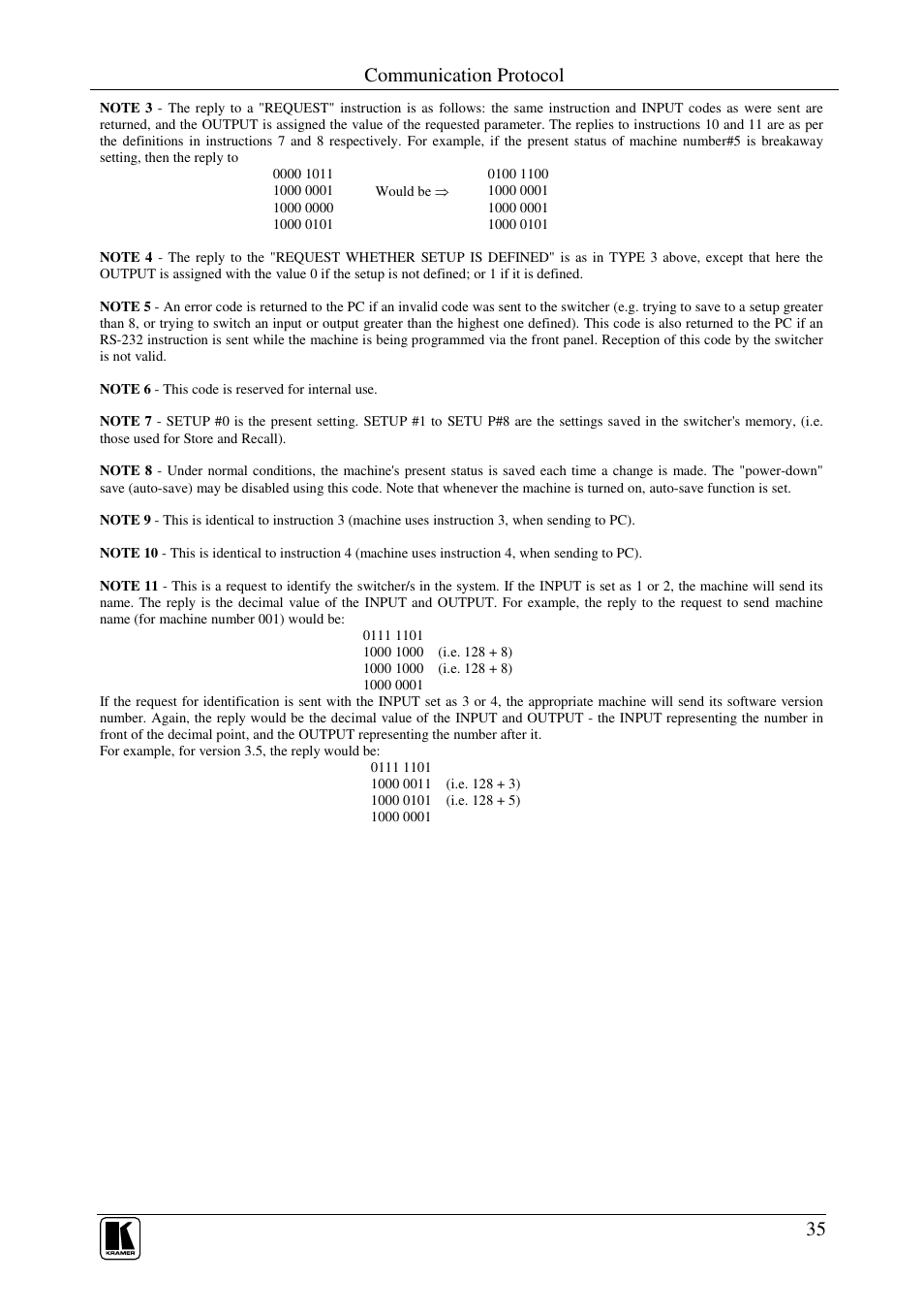 Communication protocol | Kramer Electronics VP-84ETH User Manual | Page 38 / 40