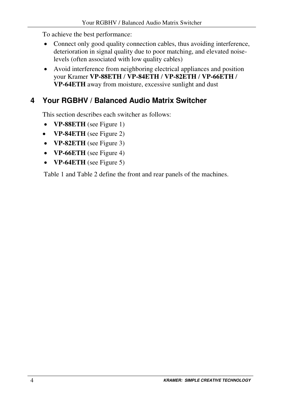4 your rgbhv / balanced audio matrix switcher | Kramer Electronics VP-84ETH User Manual | Page 7 / 40