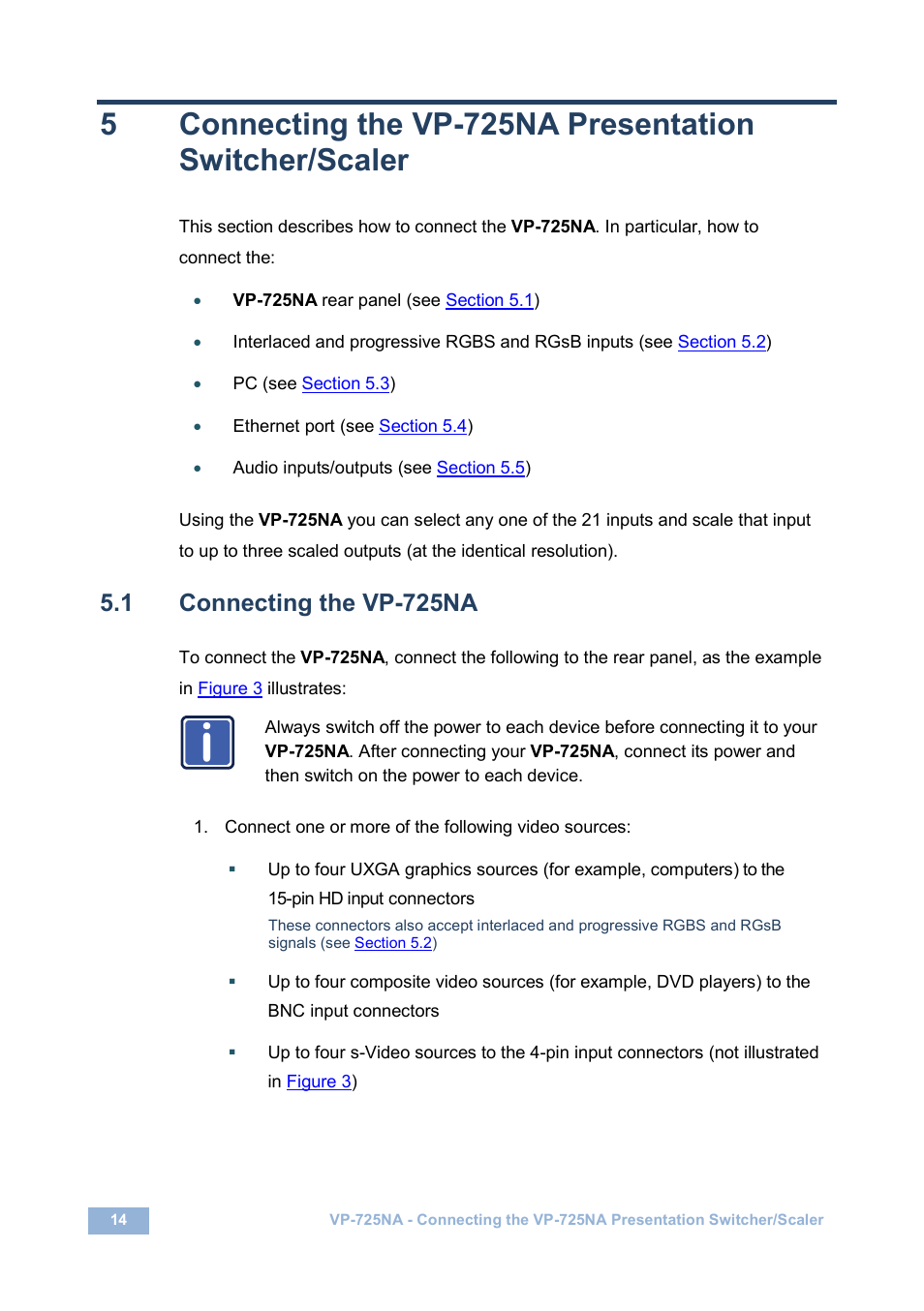 1 connecting the vp-725na, Connecting the vp-725na | Kramer Electronics VP-725NA User Manual | Page 19 / 73
