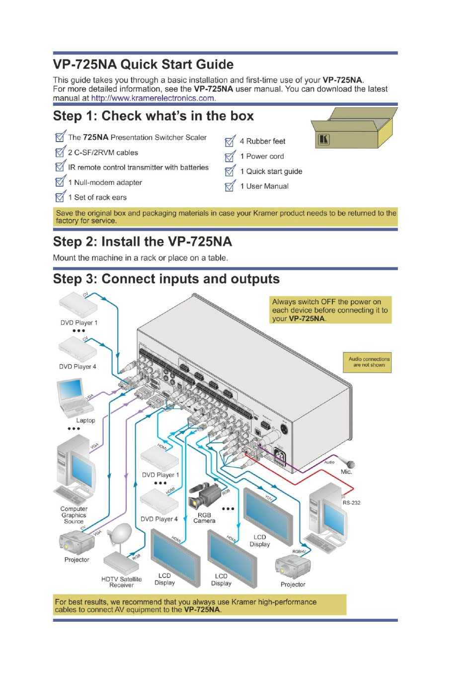 Kramer Electronics VP-725NA User Manual | Page 2 / 73