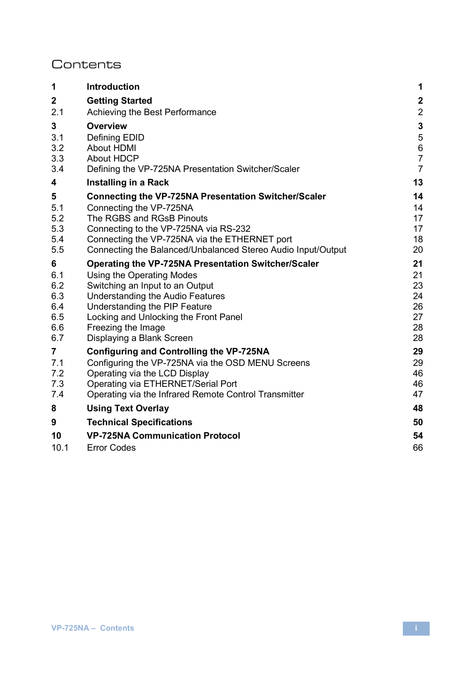 Kramer Electronics VP-725NA User Manual | Page 4 / 73