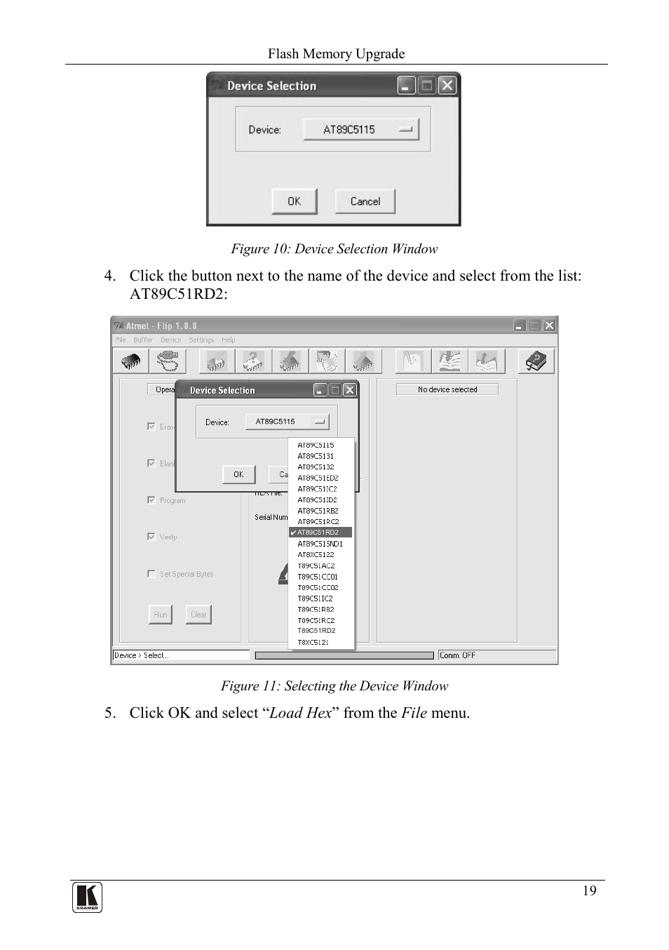 Figure 10: device selection window, Figure 11: selecting the device window | Kramer Electronics VP-727A-BA User Manual | Page 21 / 32