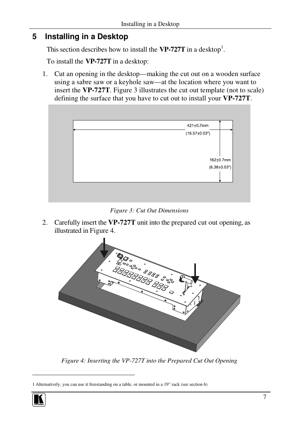 5 installing in a desktop | Kramer Electronics VP-727T User Manual | Page 9 / 19