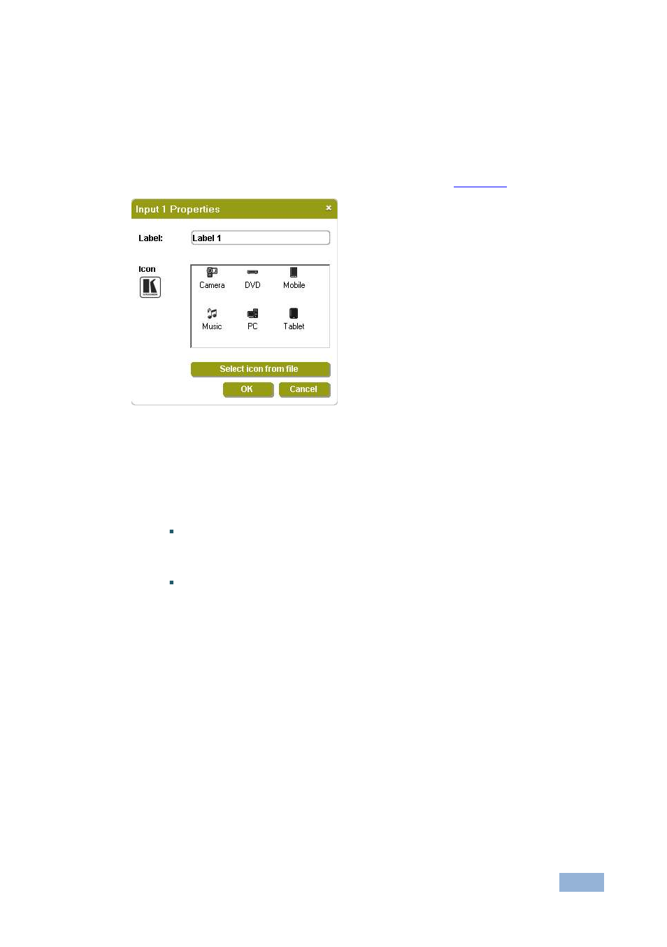 3 customizing the input buttons, Customizing the input buttons, Figure 11: input button properties window | Kramer Electronics VP-731 User Manual | Page 17 / 17