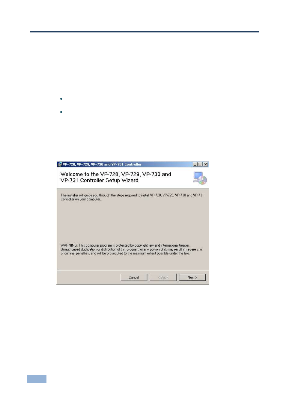 2 installing the control software, Installing the control software, Figure 1: welcome window | 2installing the control software | Kramer Electronics VP-731 User Manual | Page 4 / 17