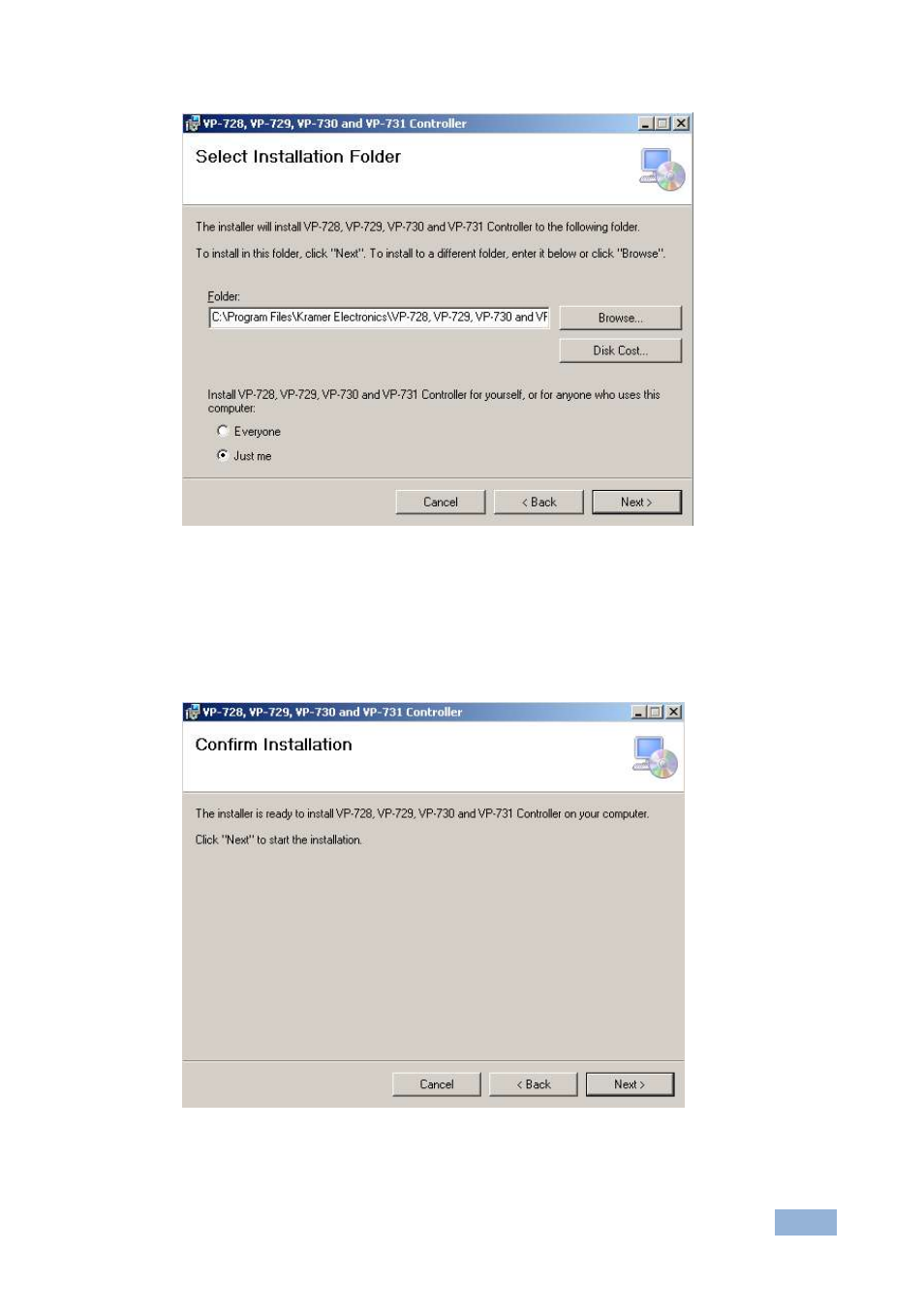 Figure 2: choose destination location window, Figure 3: confirm installation | Kramer Electronics VP-731 User Manual | Page 5 / 17