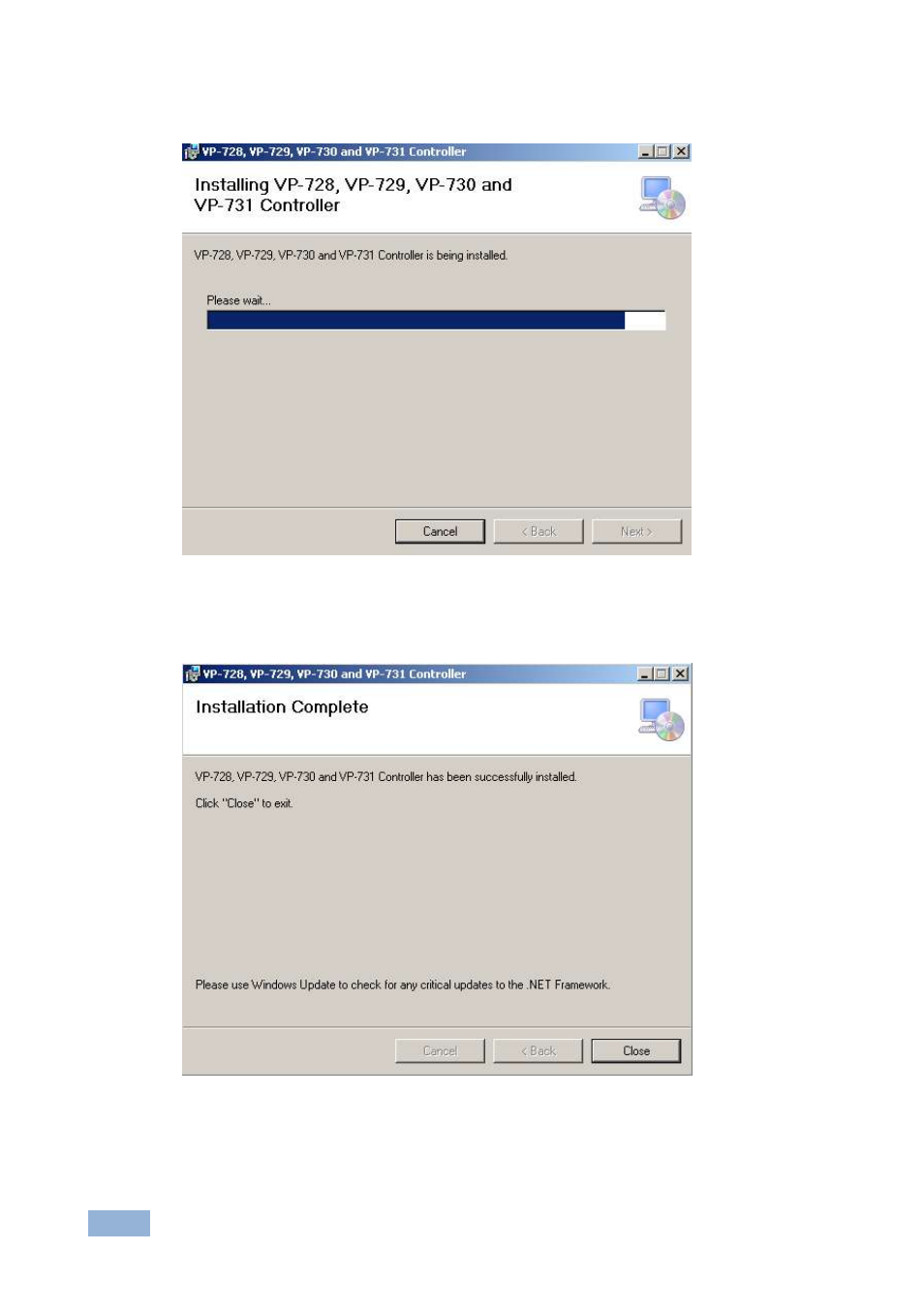 Figure 4: installation progress window, Figure 5: installation complete window | Kramer Electronics VP-731 User Manual | Page 6 / 17