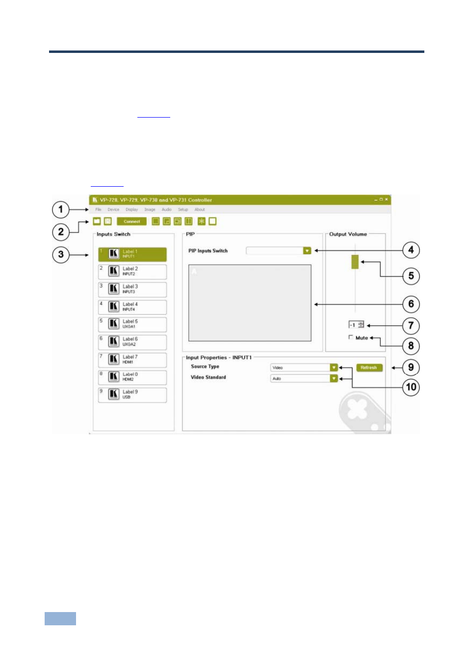 3 defining the control software, Defining the control software, Figure 6: control software main window | 3defining the control software | Kramer Electronics VP-731 User Manual | Page 8 / 17