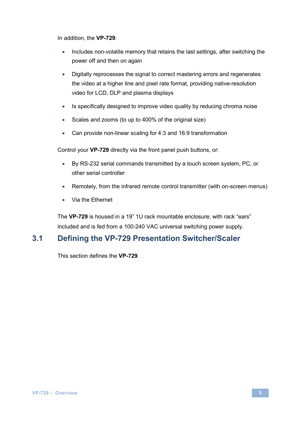 Defining the vp-729 presentation switcher/scaler | Kramer Electronics VP-729 User Manual | Page 10 / 67