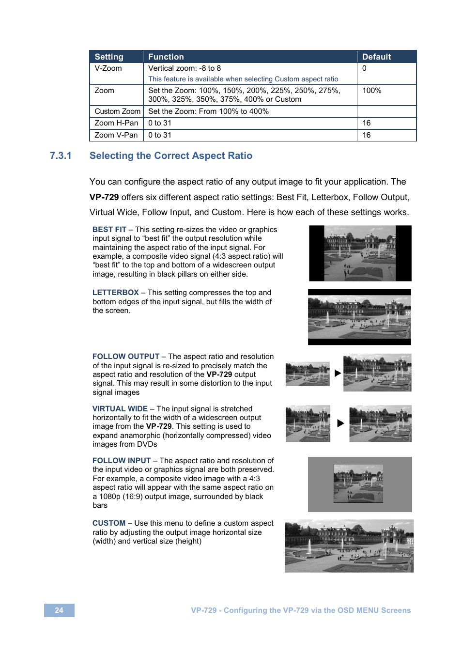 1 selecting the correct aspect ratio | Kramer Electronics VP-729 User Manual | Page 29 / 67