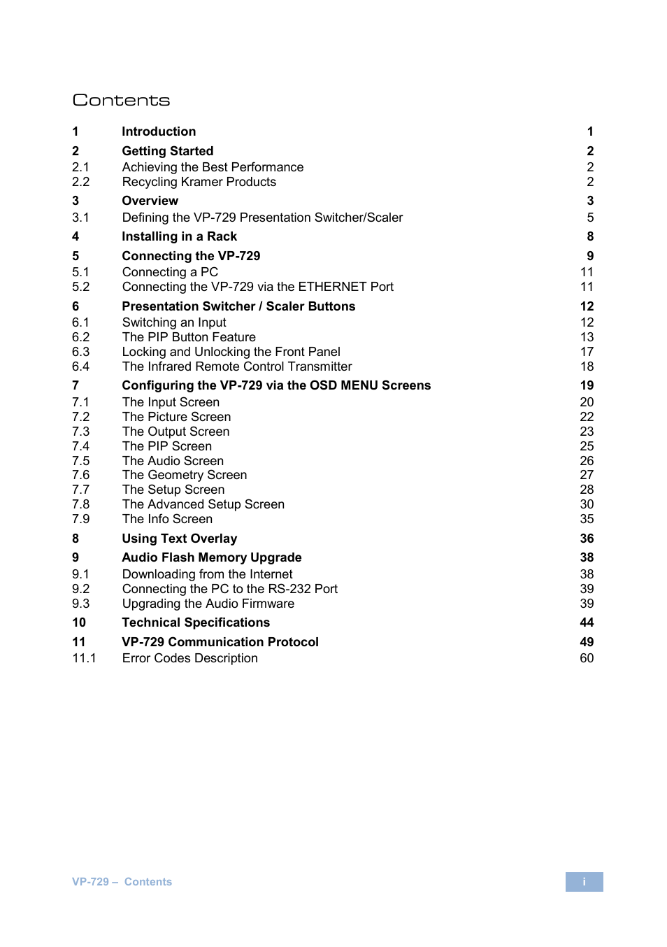 Kramer Electronics VP-729 User Manual | Page 4 / 67