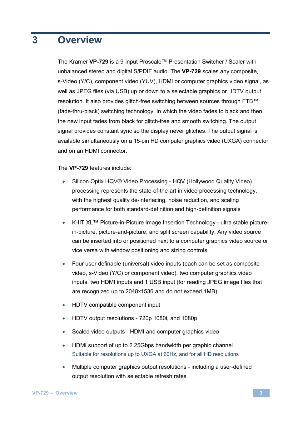 3 overview, Overview, 3overview | Kramer Electronics VP-729 User Manual | Page 8 / 67