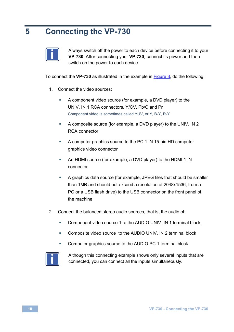 5 connecting the vp-730, Connecting the vp-730, 5connecting the vp-730 | Kramer Electronics VP-730 User Manual | Page 15 / 68