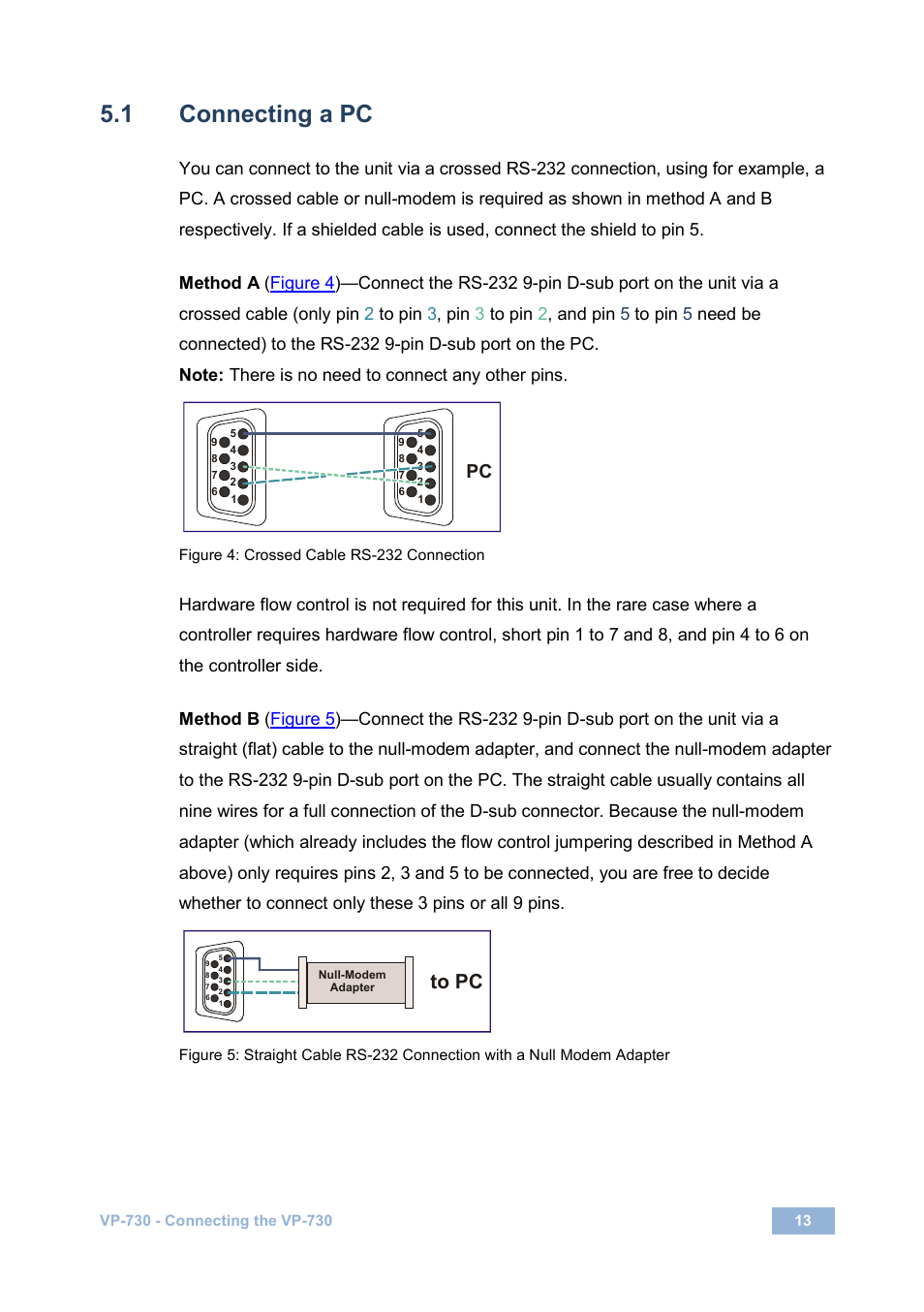 1 connecting a pc, Connecting a pc, Figure 4: crossed cable rs-232 connection | N 5.1 | Kramer Electronics VP-730 User Manual | Page 18 / 68