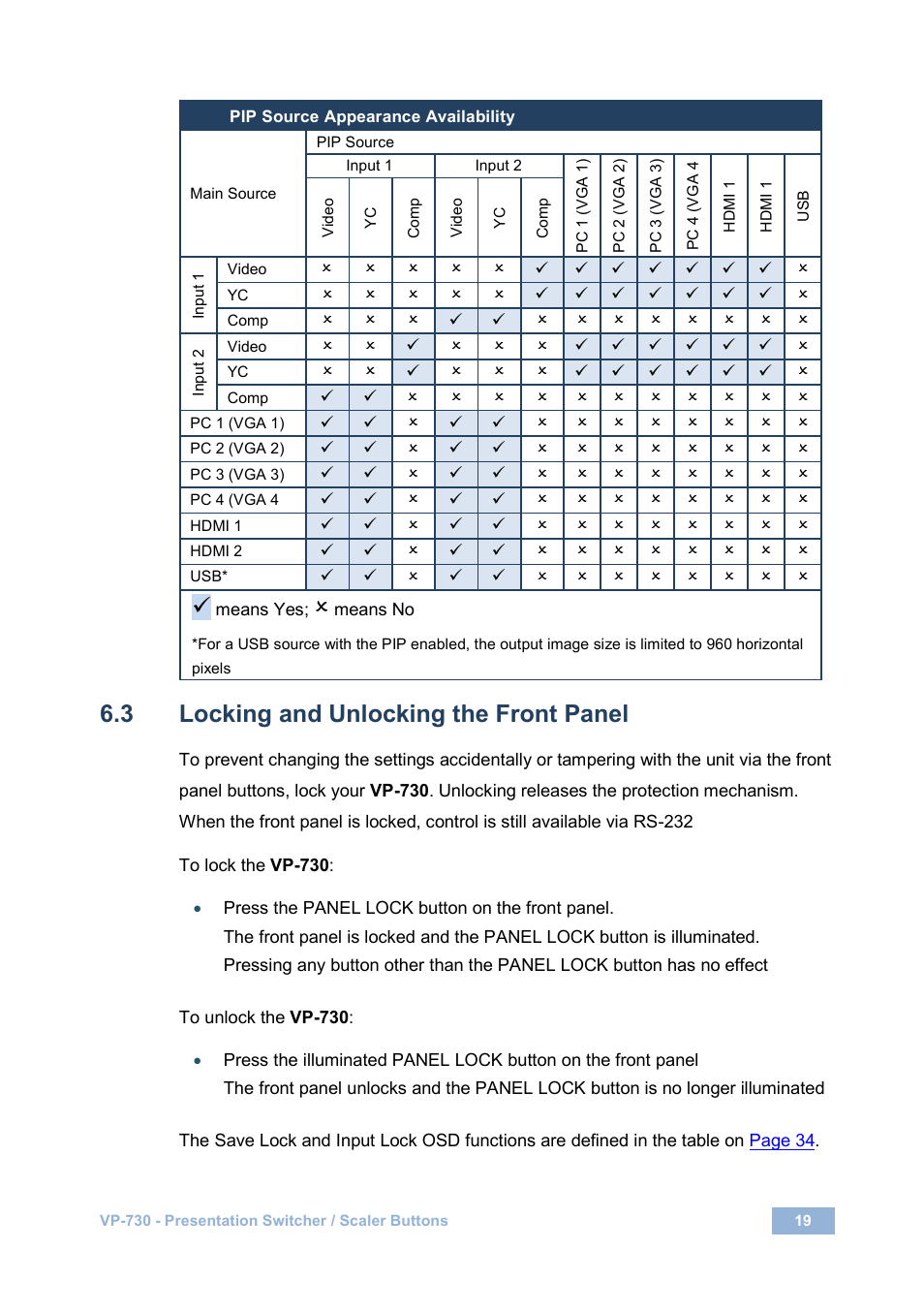 3 locking and unlocking the front panel, Locking and unlocking the front panel, Age 19 | Kramer Electronics VP-730 User Manual | Page 24 / 68