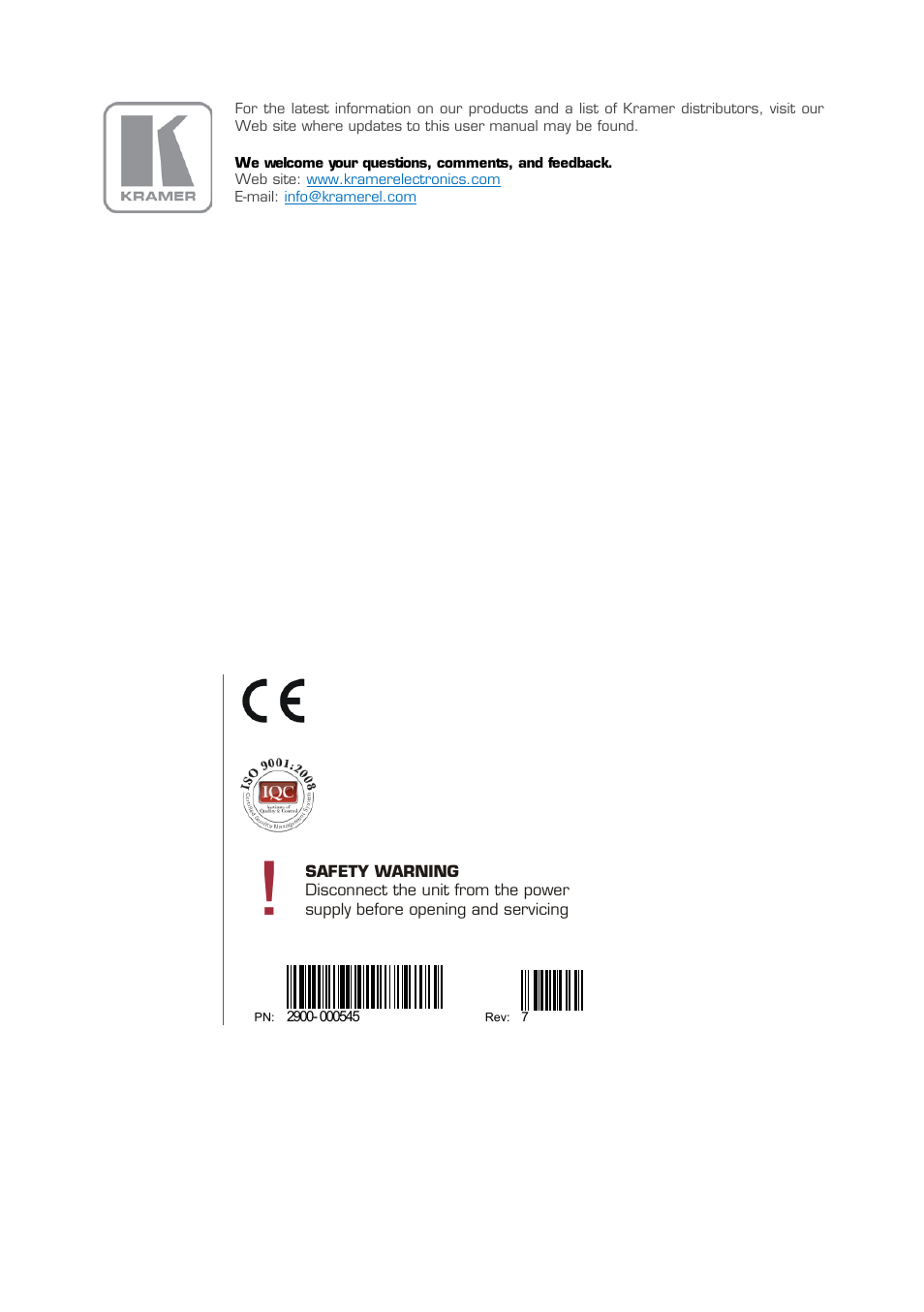 Kramer Electronics VP-730 User Manual | Page 68 / 68