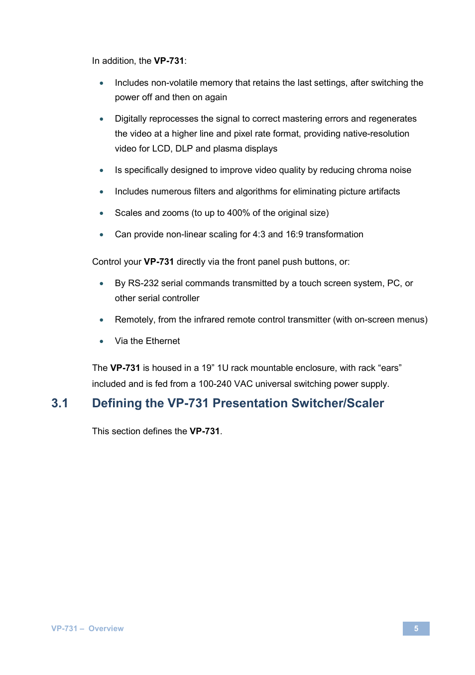 Defining the vp-731 presentation switcher/scaler | Kramer Electronics VP-731 User Manual | Page 10 / 69