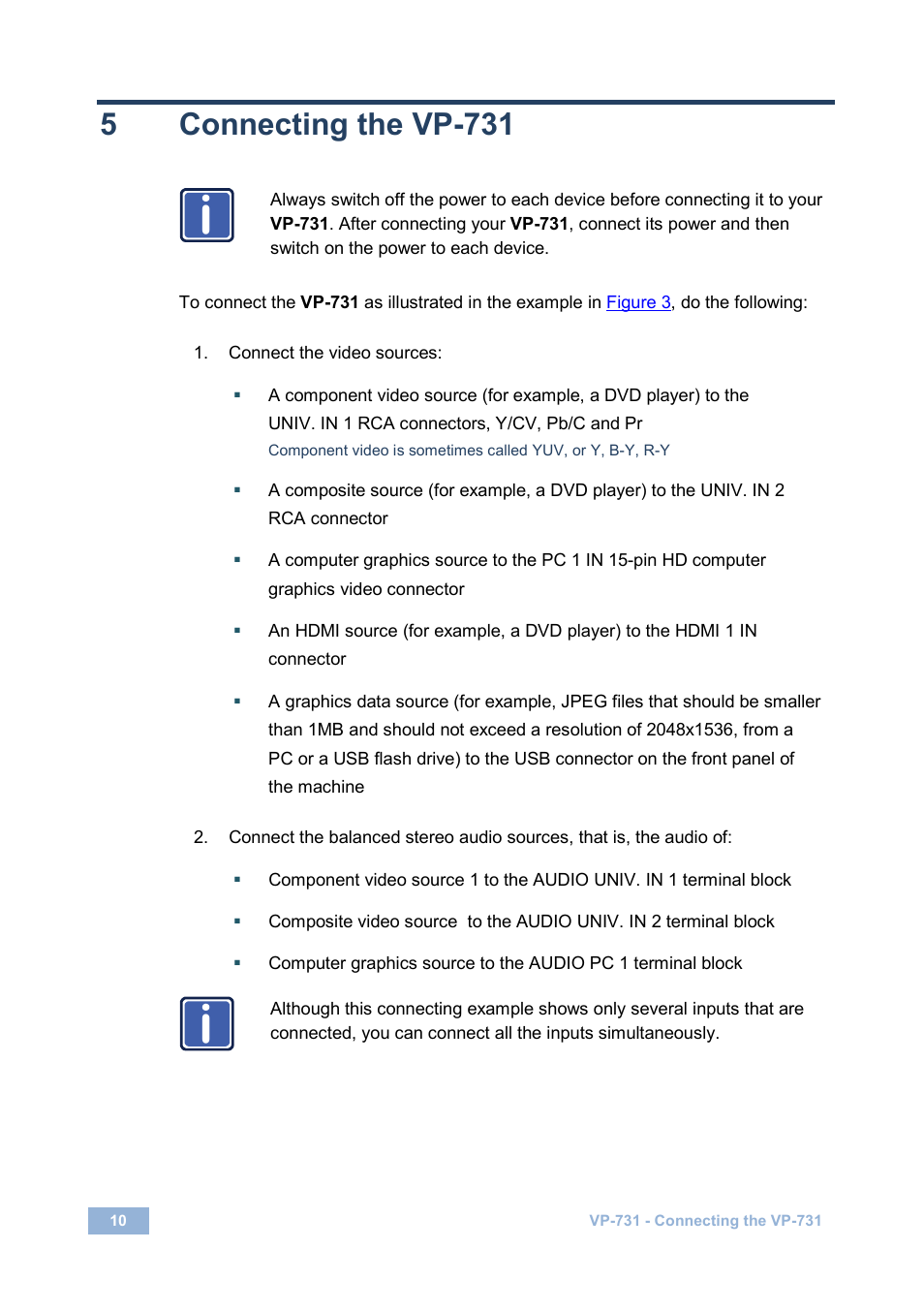 5 connecting the vp-731, Connecting the vp-731, 5connecting the vp-731 | Kramer Electronics VP-731 User Manual | Page 15 / 69