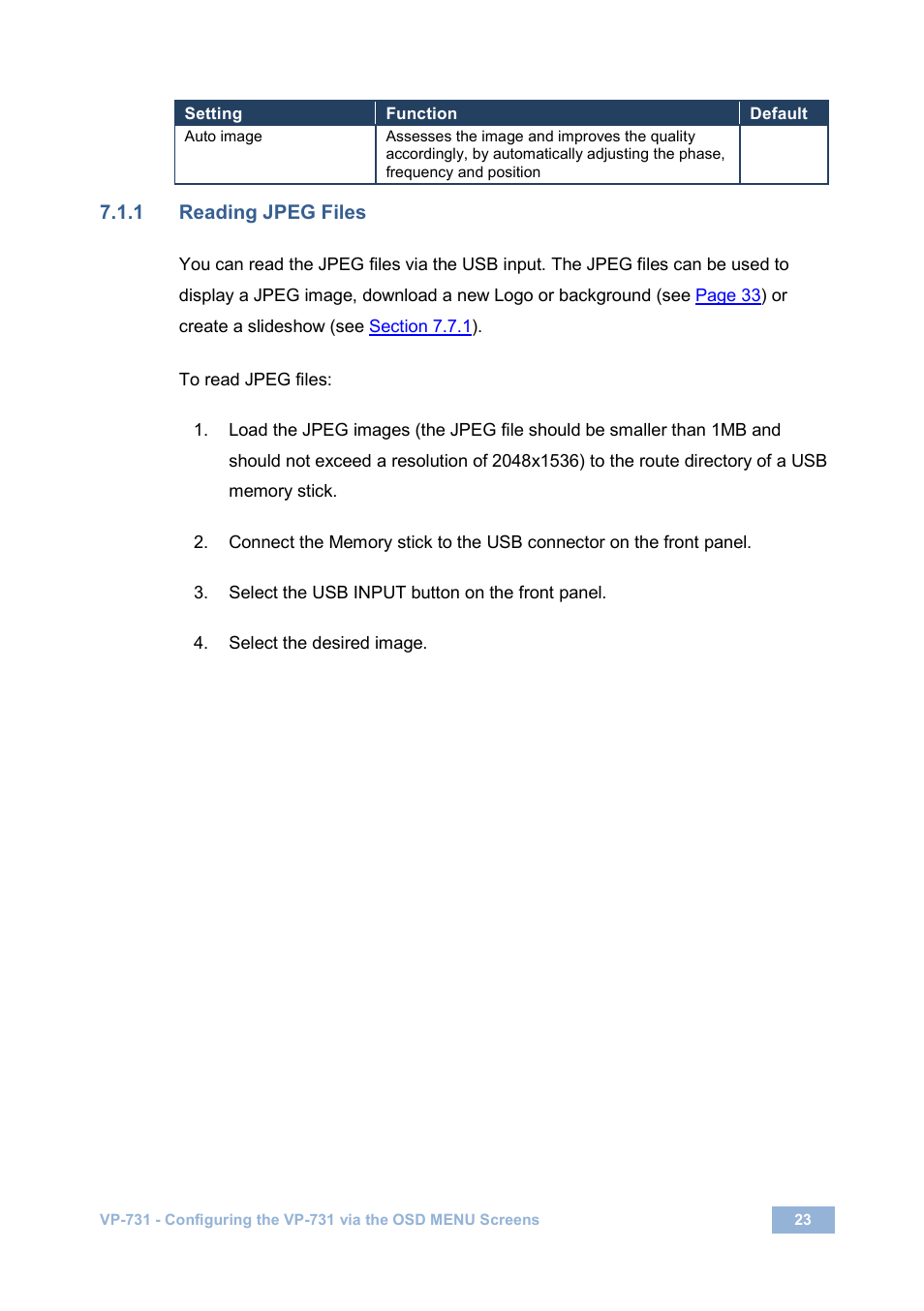 1 reading jpeg files | Kramer Electronics VP-731 User Manual | Page 28 / 69