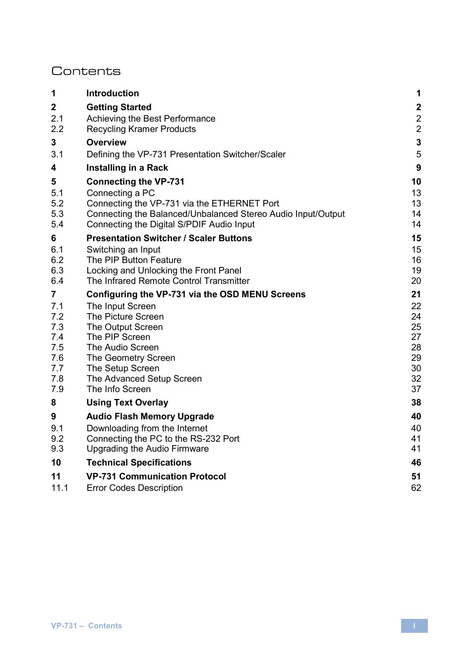 Kramer Electronics VP-731 User Manual | Page 4 / 69