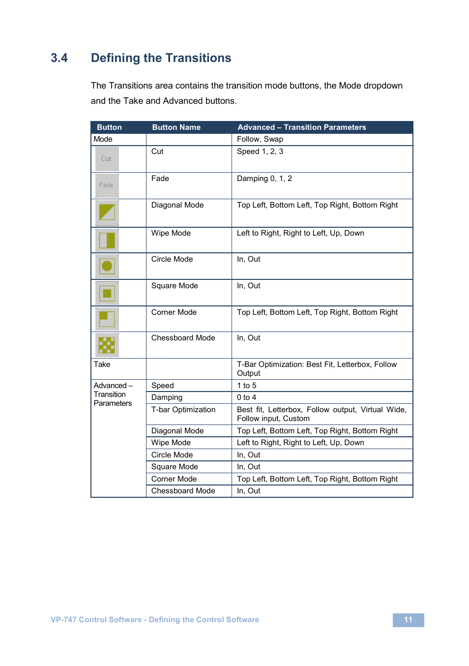 4 defining the transitions, Defining the transitions | Kramer Electronics VP-747 User Manual | Page 13 / 18