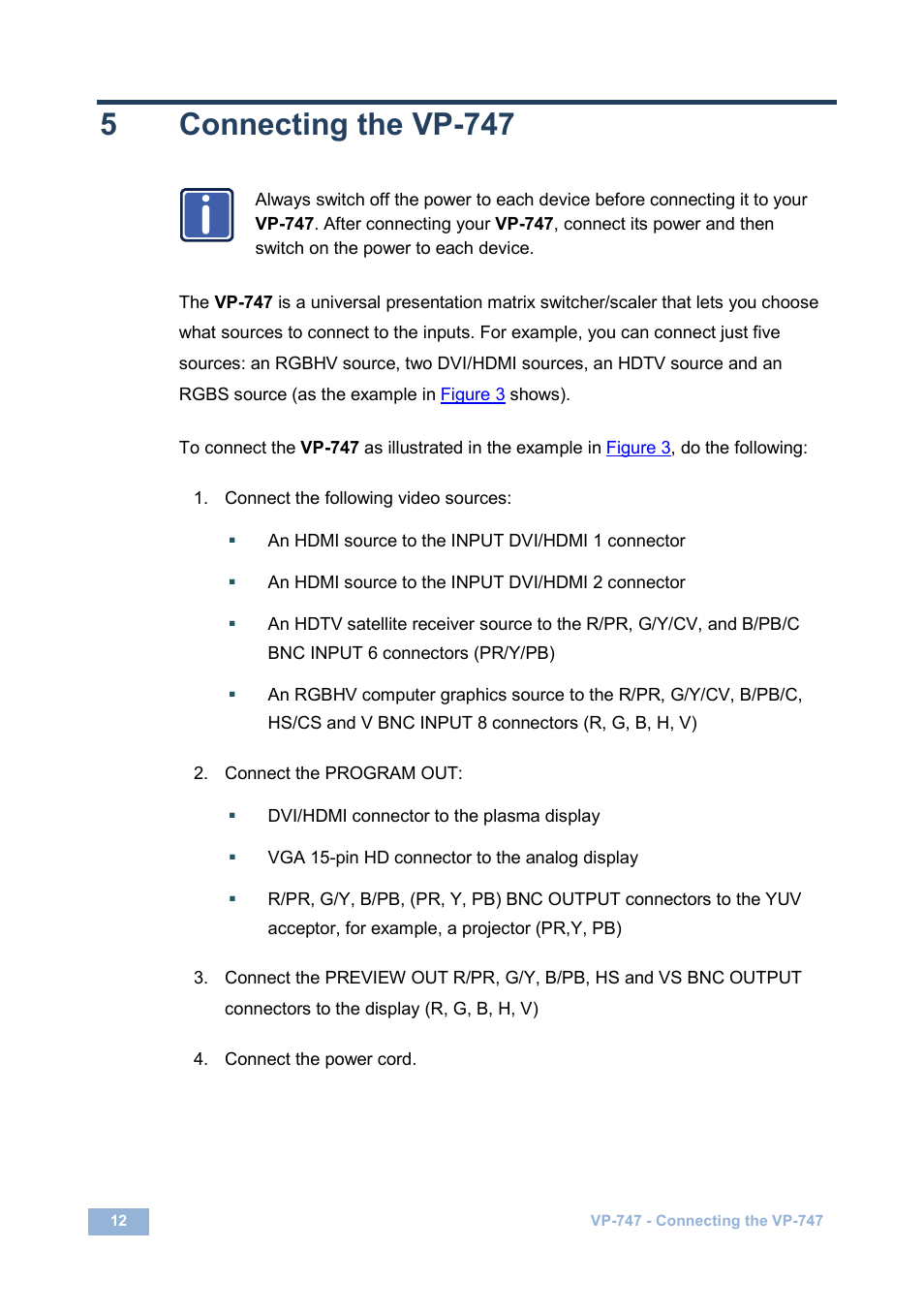 5 connecting the vp-747, Connecting the vp-747, 5connecting the vp-747 | Kramer Electronics VP-747 User Manual | Page 17 / 65