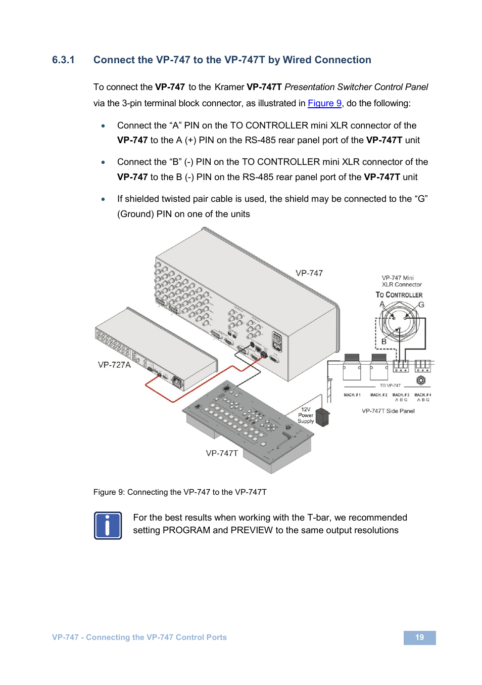Figure 9: connecting the vp-747 to the vp-747t | Kramer Electronics VP-747 User Manual | Page 24 / 65