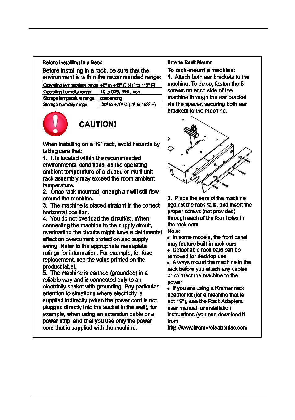 6 installing on a rack, Installing on a rack, Ection | Kramer Electronics VP-747T User Manual | Page 12 / 19