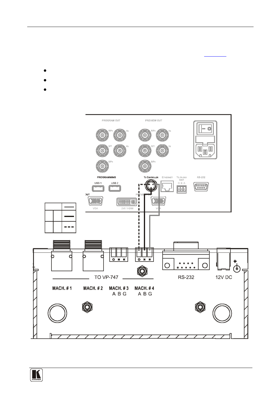 2 connecting to the vp-747 by wired connection, Connecting to the vp-747 by wired connection, Figure 8: connecting the vp-747t rs-485 ports | Kramer Electronics VP-747T User Manual | Page 15 / 19