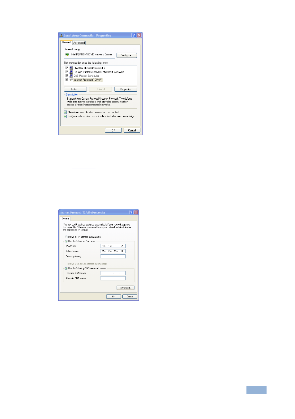 Figure 28: local area connection properties window, Figure 28 | Kramer Electronics VP-770 User Manual | Page 54 / 82